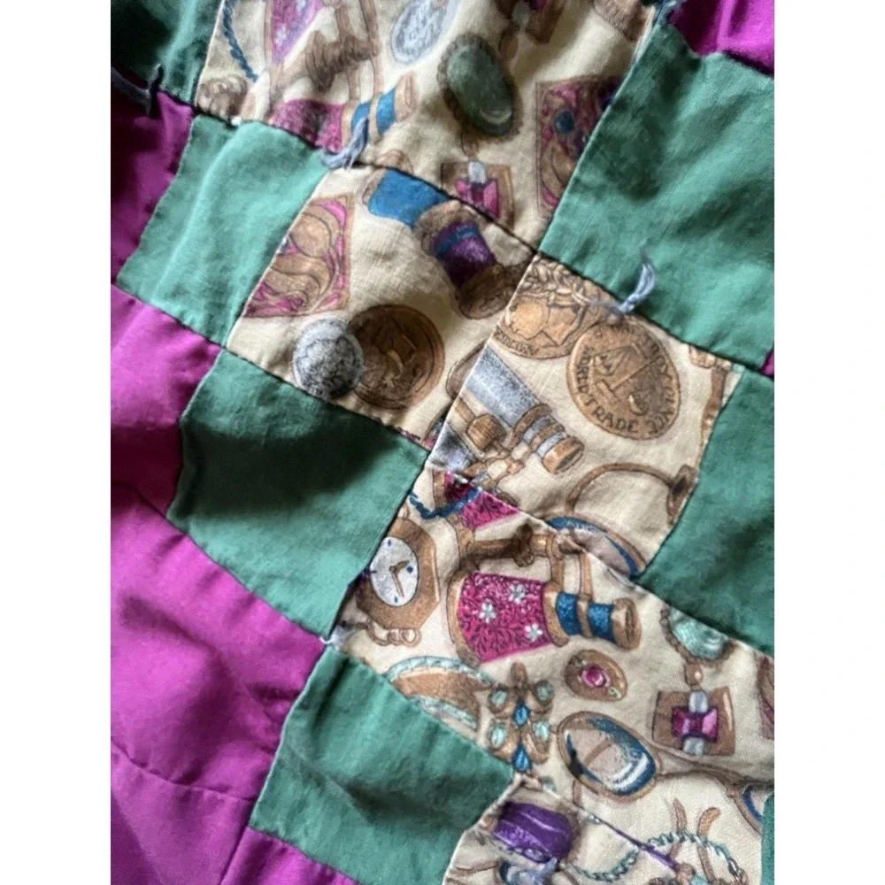 Handmade Patchwork Quilt Queen Multicolor Green Purple Jewelry Print Tied Lap